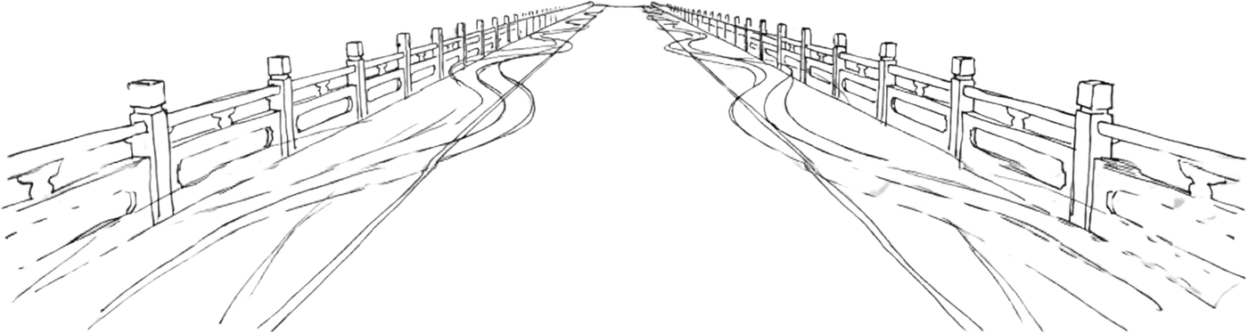 Hand-drawn stone bridge receding toward a guiding star